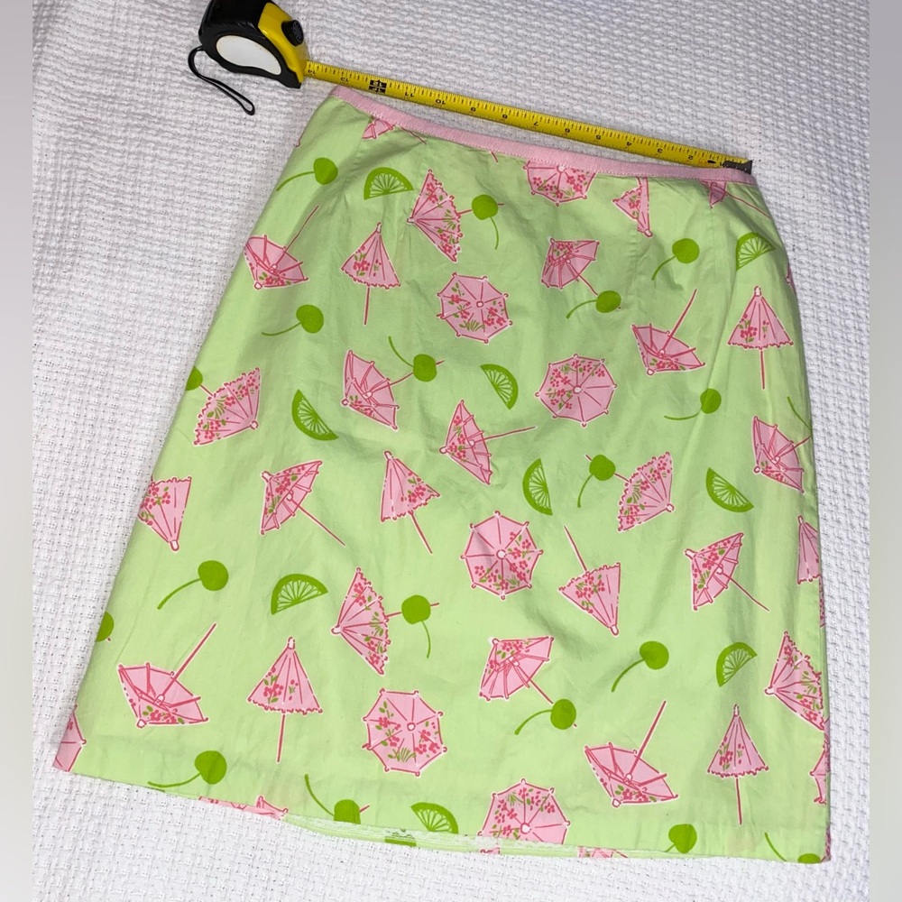 Lilly Pulitzer Pink and Green Singapore Sling White Label Skirt Size 4 Vintage